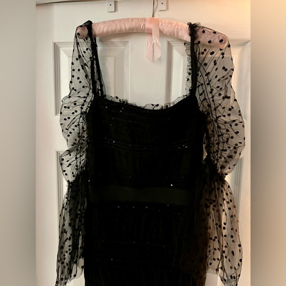 Black Midi Dress with Sheer Dotted Sleeves - Picture 6 of 10